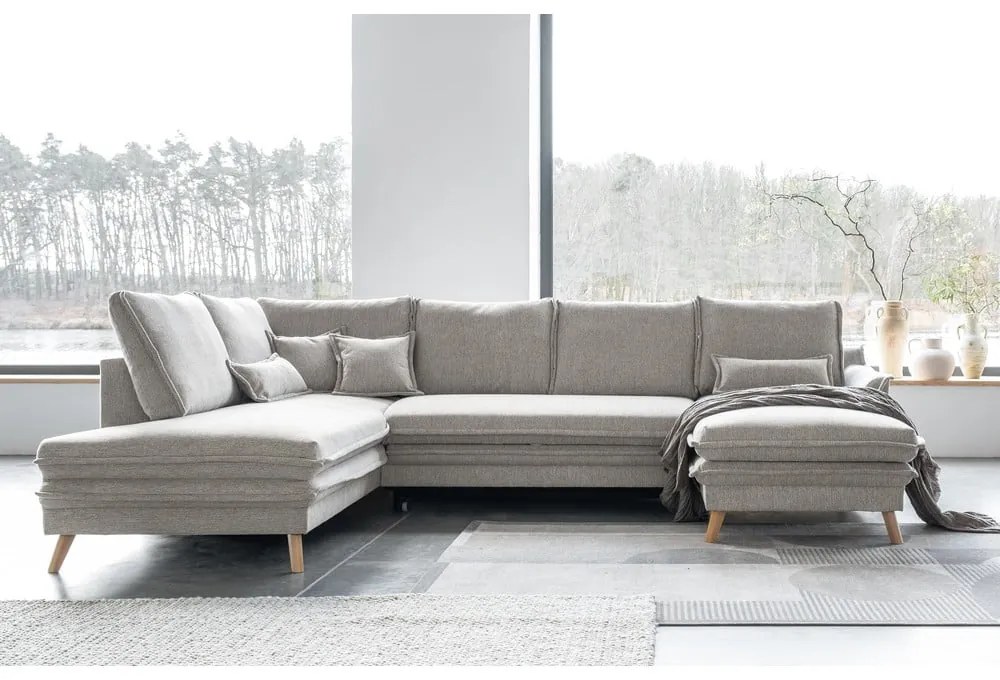 Béžová rozkladacia rohová pohovka (ľavý roh/do tvaru "U") Charming Charlie – Miuform