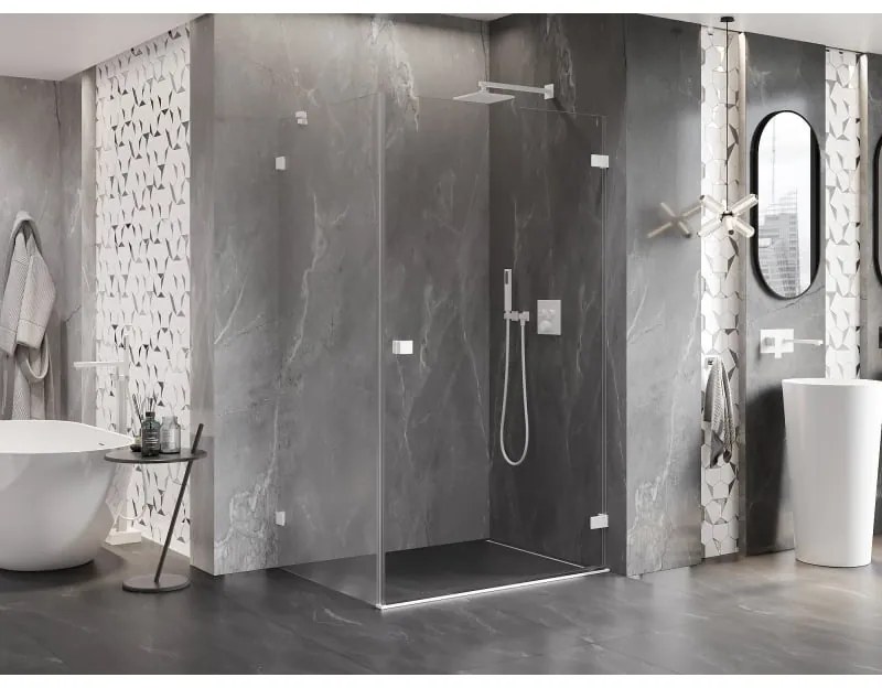 Mexen Lunar-B, pravostranný výklopný sprchový kút 75 x 70 cm, 8mm číre sklo, biely profil, 832-075-070-20-00-P