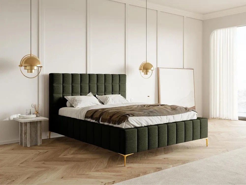 Manželská posteľ 140 cm Sheldona 140 (s roštom) (s úl. priestorom) (olivová + zlatá). Akcia -19%. Vlastná spoľahlivá doprava až k Vám domov. 1099770