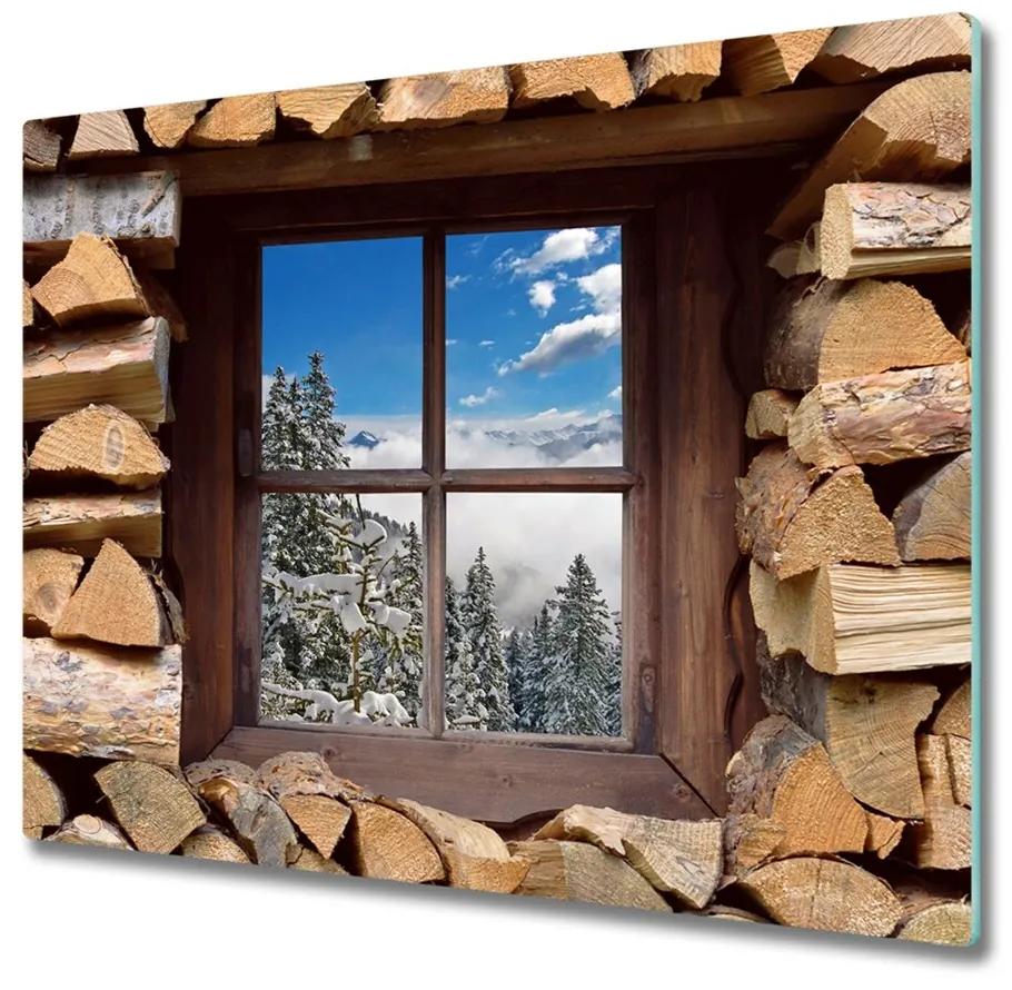 Sklenená doska na krájanie Zima za oknom 60x52 cm