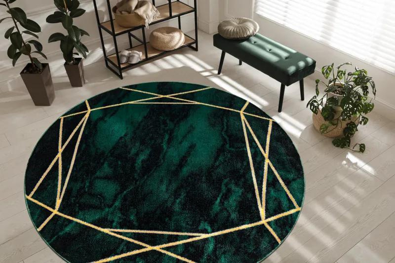 Koberec okrúhly EMERALD exkluzívne 1022 glamour, štýlový mramor, geometrické zelené / zlato Veľkosť: kruh 160 cm