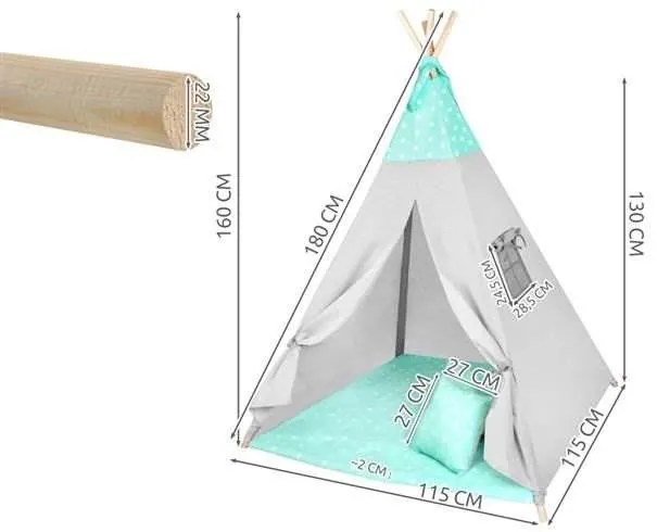 ISO 8704 Detský stan Teepee zelené hviezdičky