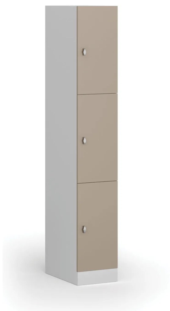Šatníková skrinka s úložnými boxmi, 3 boxy, 1850 x 300 x 500 mm, otočný zámok, béžové dvere