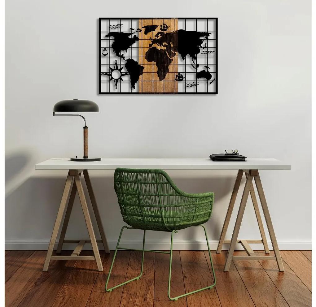 Asir Nástenná dekorácia 90x58 cm mapa drevo/kov AS1716