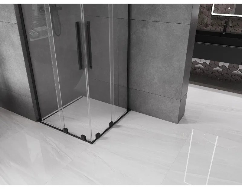 Mexen Velar L Duo, sprchový kút s posuvnými dverami 90 x 90 cm, 8mm číre sklo, čierna matná, 871-090-090-02-03-70