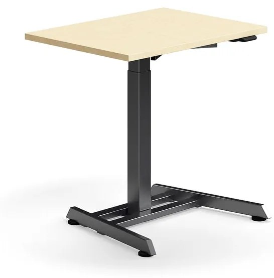 Výškovo nastaviteľný stôl QBUS, s centrálnou nohou, 800x600 mm, čierny rám, breza
