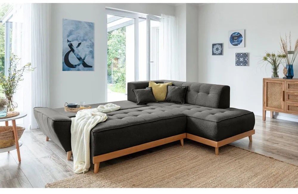 Tmavosivá rozkladacia rohová pohovka Miuform Dazzling Daisy L, pravý roh