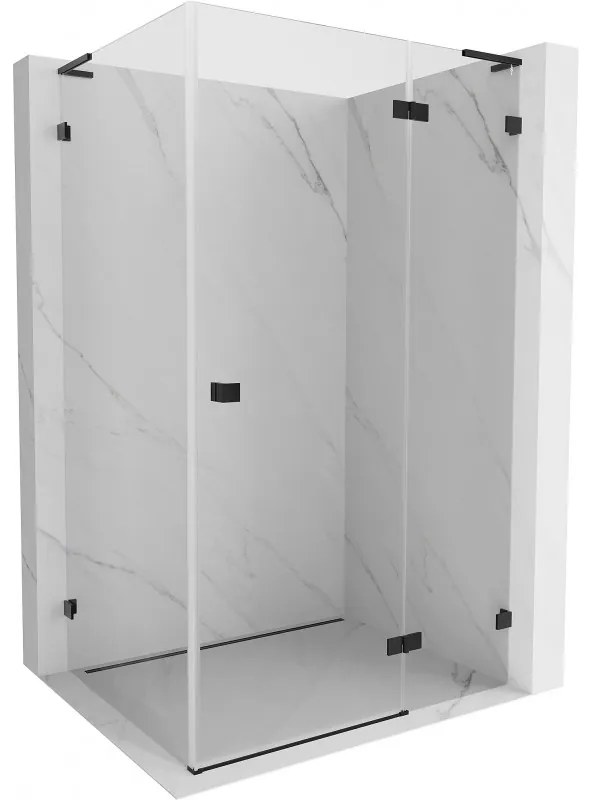 Mexen Lunar, L pravý výklopný sprchový kút 90 x 70 cm, 8mm číre sklo, čierny profil, 834L-090-070-70-00-P