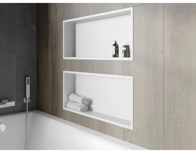 Mexen X-Wall-R, polička na zapustenie na obklad s golierom 75 x 30 cm, biela, 1920753010