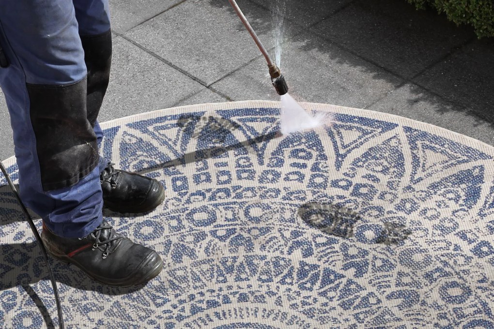 Kusový koberec Mojkoberec Original Nora 104162 Blue Creme kruh – na von aj na doma, 100x100 (priemer) kruh, modrá, chodba / predsieň, Mujkoberec Original