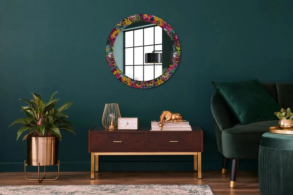 Okrúhle zrkadlo s potlačou Ručne maľované kvety fi 70 cm