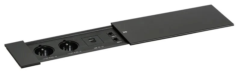 Stôl PRIMO INFINITY 2000 x 900 x 750, čerešňa + 2x stolná zásuvka TYP IV, čierna