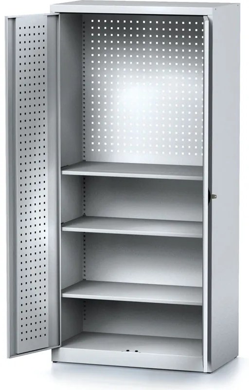 Policová dielenská skriňa 2-dverová MECHANIC, 3 police, 920 x 500 x 1950 mm, sivé dvere