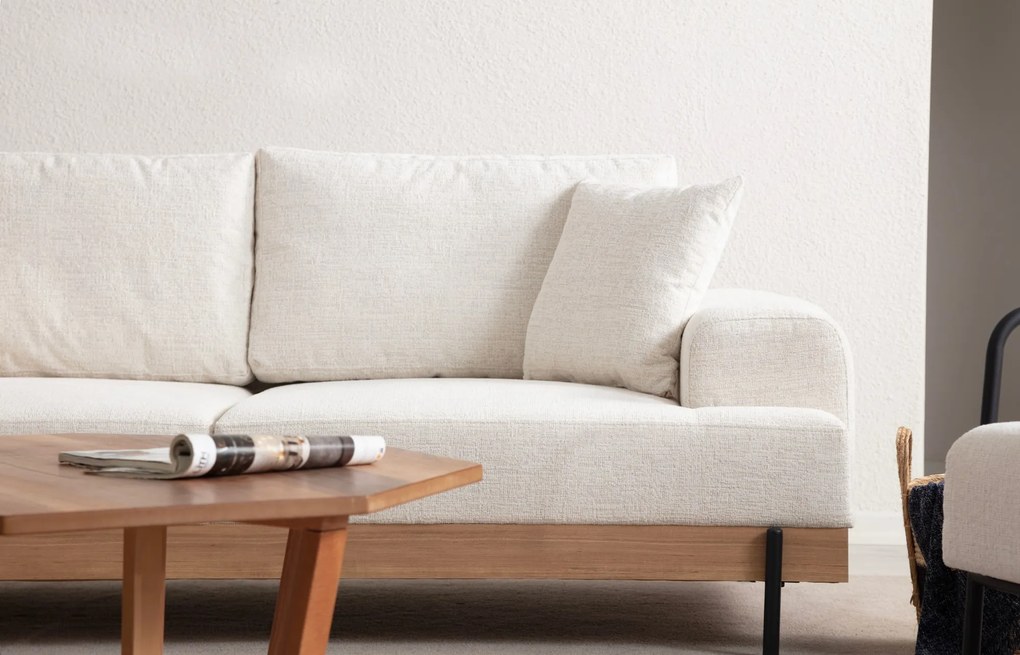 Minimalistická trojmiestna pohovka Eti 220 x 98 cm, biela