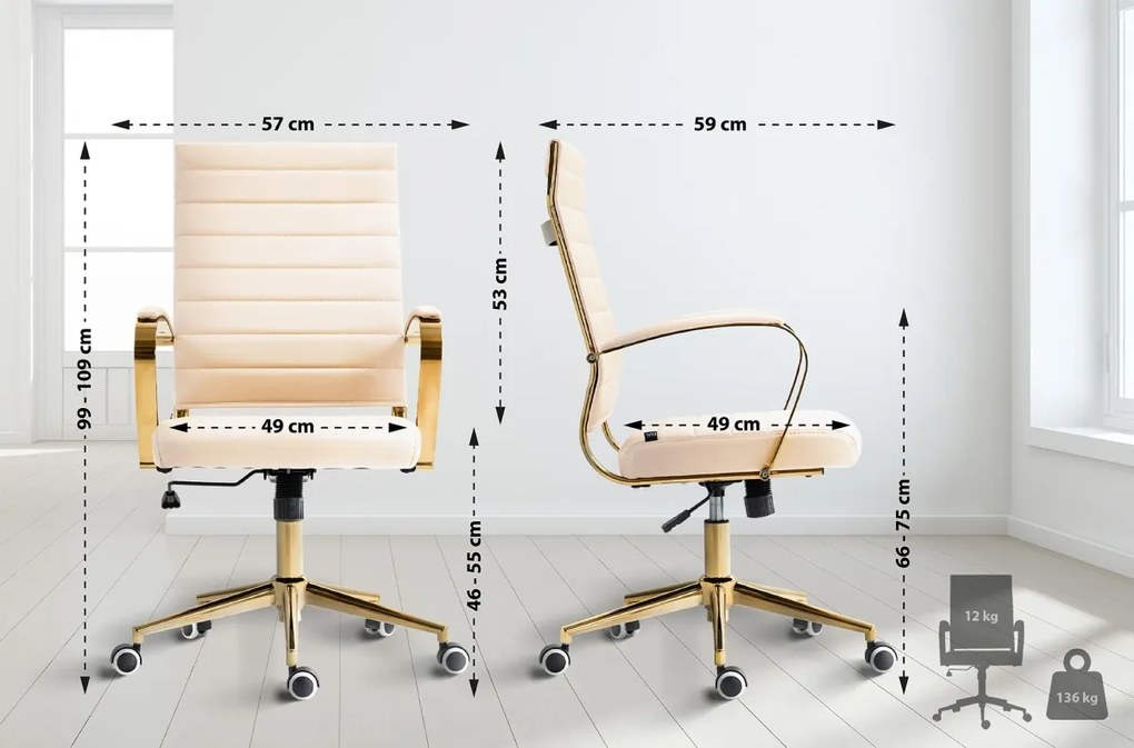 Design-Shop Kancelárska stolička Havanna - koženka - Krémová
