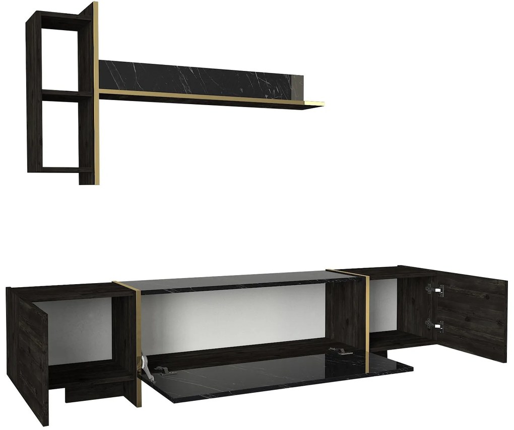 Súprava nábytku do obývacej izby Veyron hnedá/mramor/zlatá