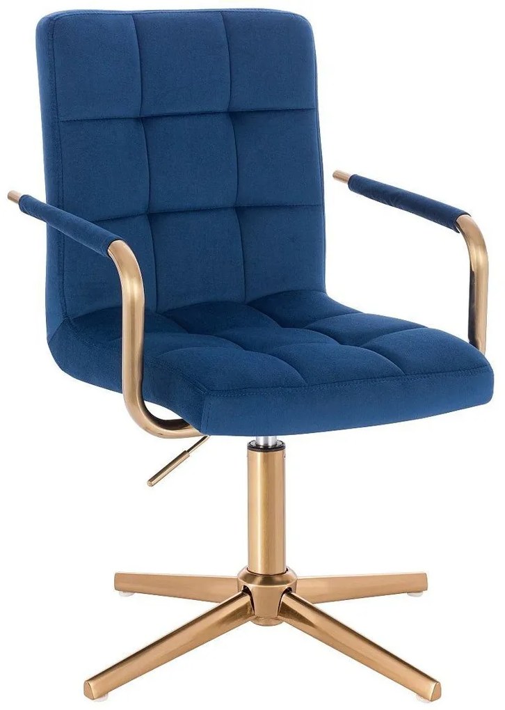 LuxuryForm DESIGN Otočná stolička VERONA GOLD VELUR na zlatom kríži - modrá