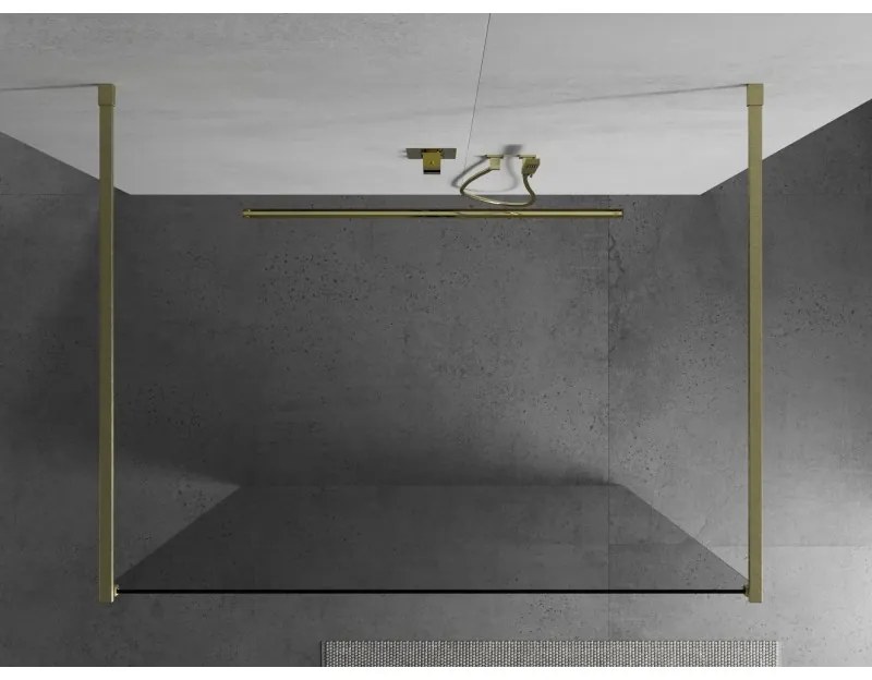 Mexen Kioto, sprchová zástena Walk-In 130 x 200 cm, 8mm číre sklo, zlatý matný profil, 800-130-002-55-00