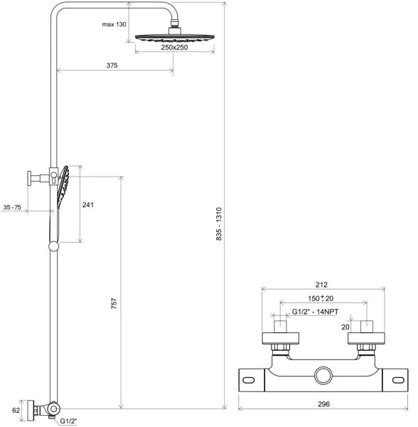 Ravak X070164 - Sprchová súprava s termostatickou batériou TERMO lesklý chróm