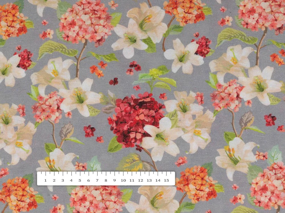 Biante Dekoračná obliečka na vankúš PML-092 Hortenzie a ľalie na sivom 45 x 45 cm