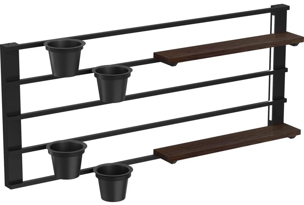 Nástenná polica s kvetináčmi a LED osvetlením SHELF 50x118 cm čierna/hnedá