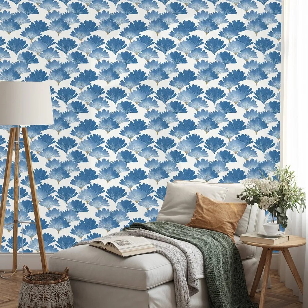 Tapeta modré akvarelové listy