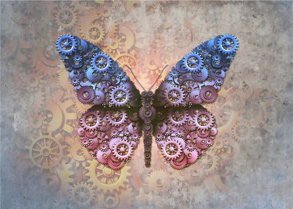 Sklenený obraz - Steampunk motýľ (70x50 cm)