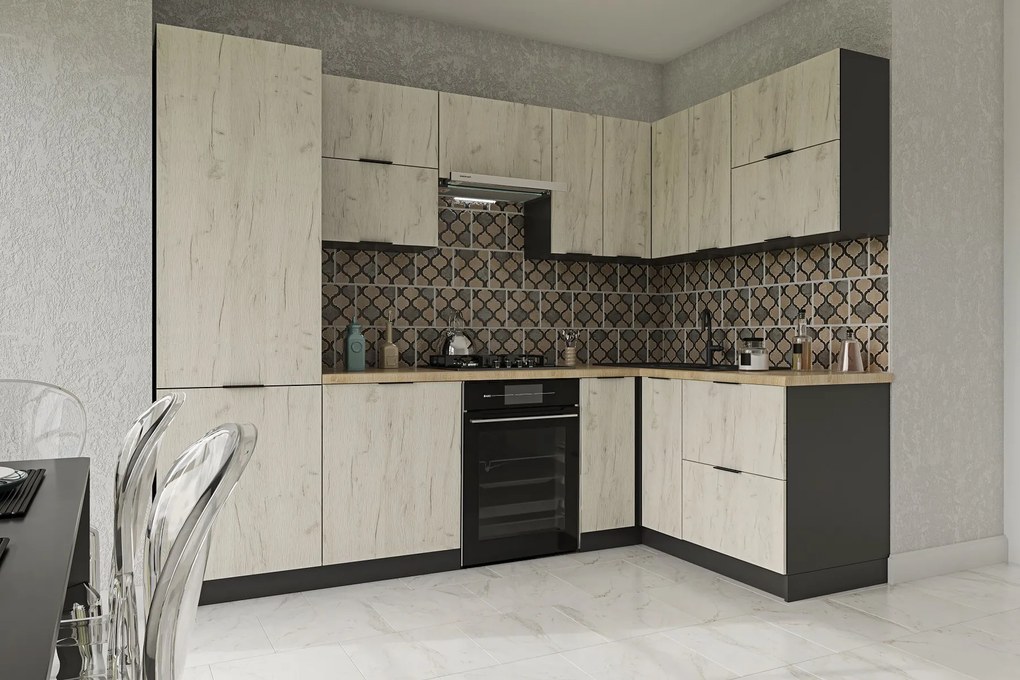 Moderná rohová kuchyňa 280 x 160 CRAFT, biely craft/grafit