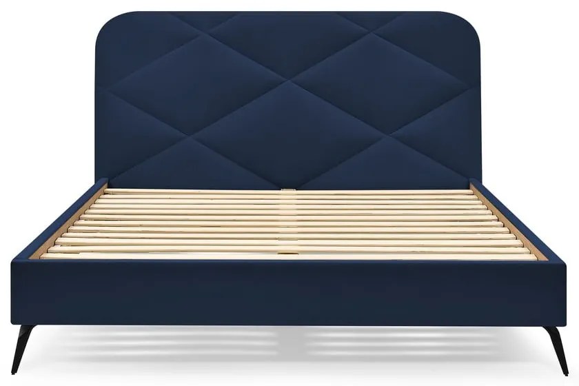Tmavomodrá čalúnená dvojlôžková posteľ s roštom 180x200 cm Prune – Bobochic Paris