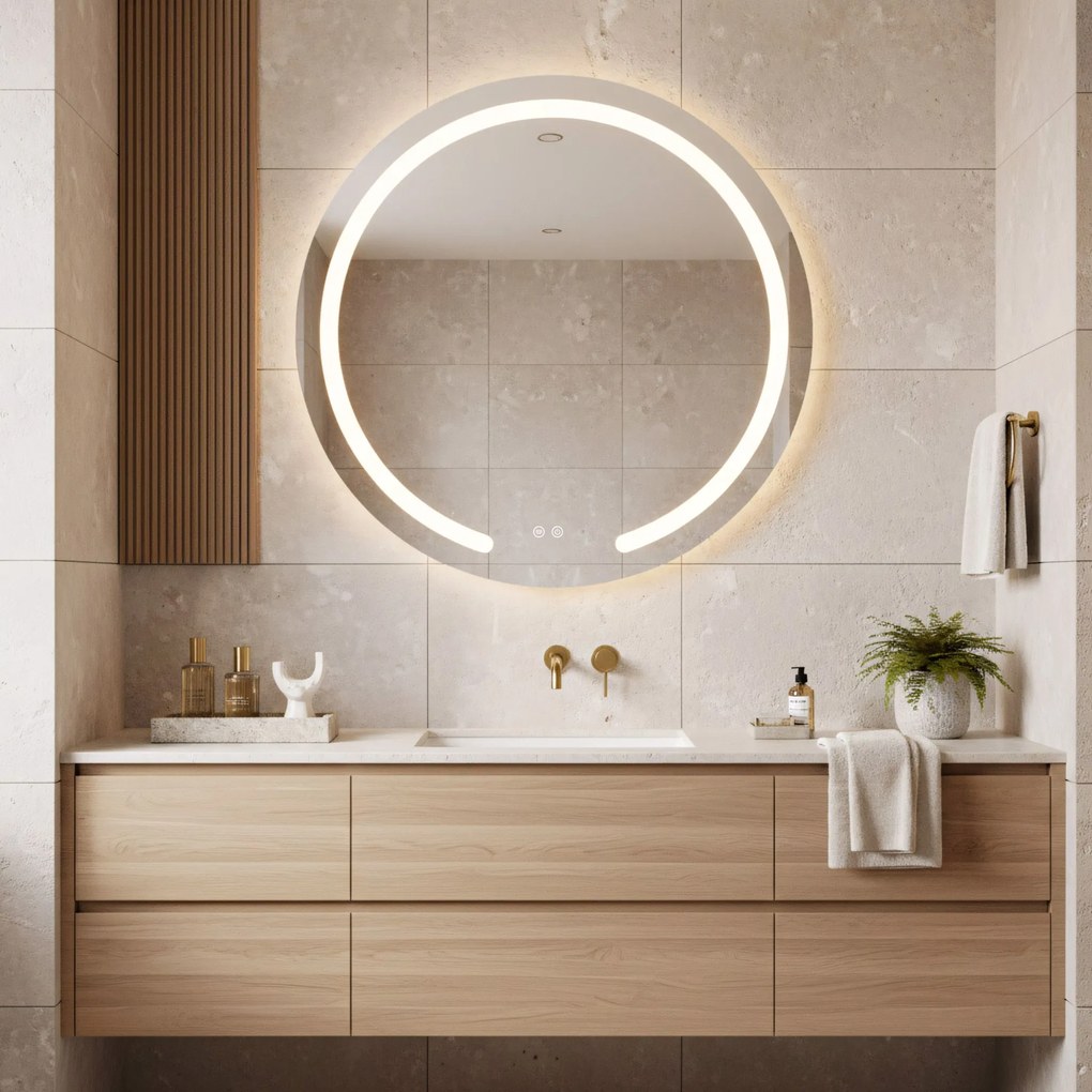 Rea Zrkadlo Modern ⌀90 cm s vyhrievaním a regulovateľným LED osvetlením HOM-00907