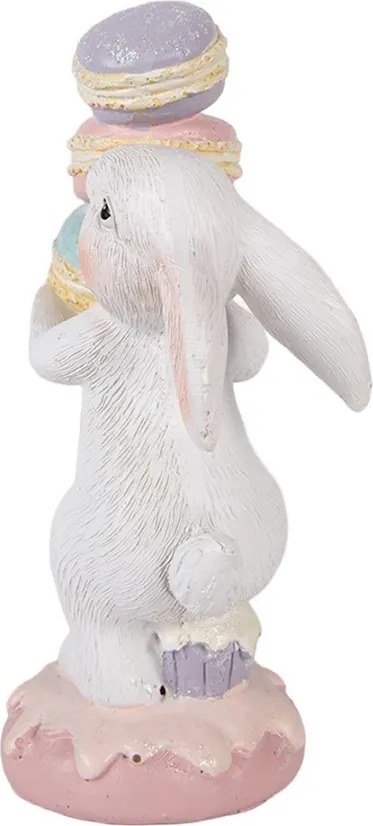 Dekorácia biely králik nesúci makrónky - 8*6*14 cm