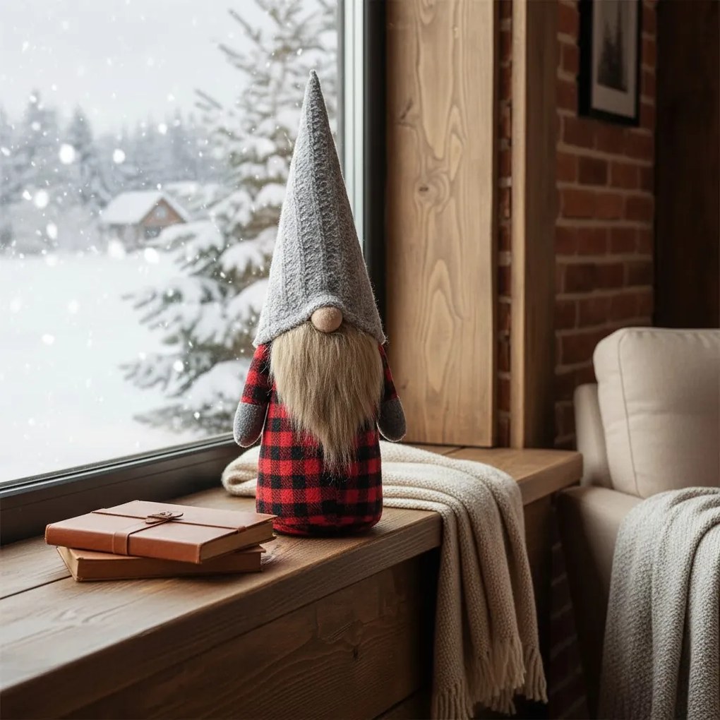 Vánoční skřítek ELF 055 - 40 cm šedý/červený