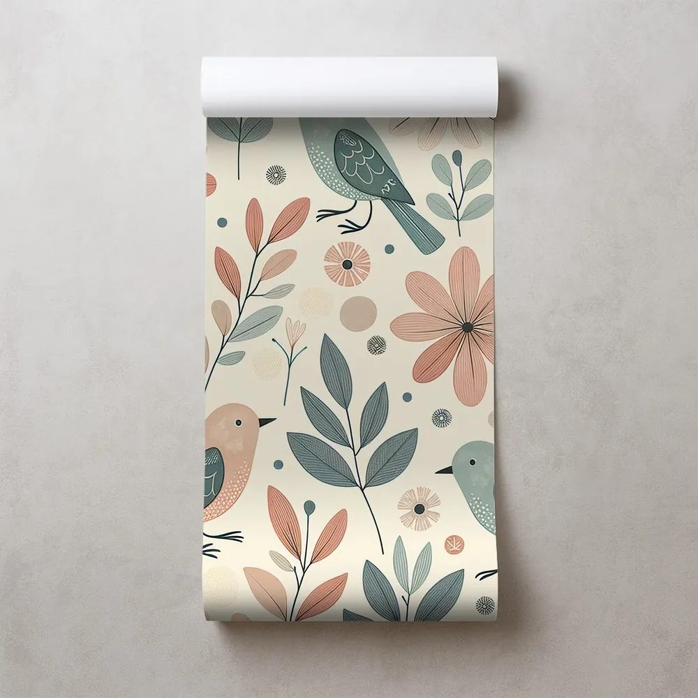 Fototapeta pastelové vtáčiky a kvety