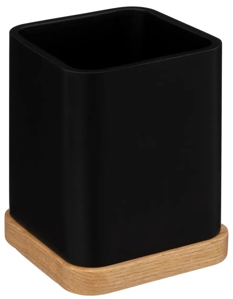 Kúpeľňový pohár Natureo, čierna/s drevenými prvkami,