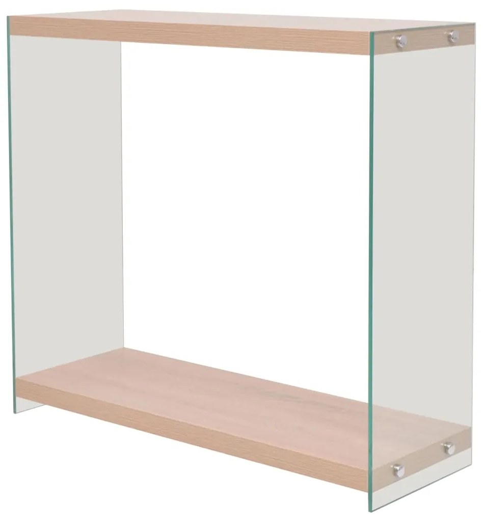 vidaXL Konzolový stolík s policou, sklo a MDF, dubová farba