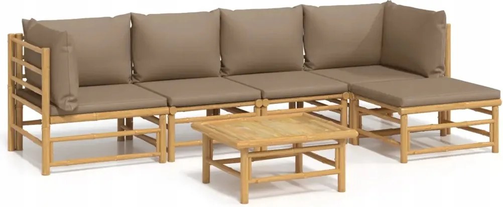 vidaXL 6-dielna sada záhradného nábytku, vankúše vo farbe taupe, bambus