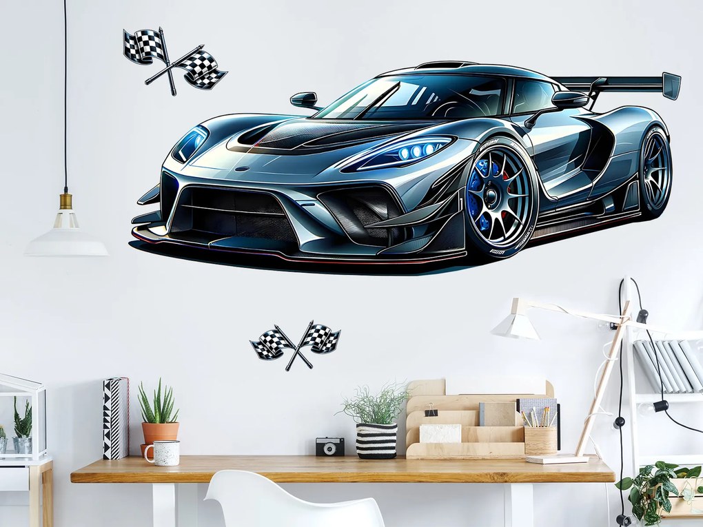 Auto superšport textilní prelepiteľná nálepka na stenu hárok 47 x 18 cm