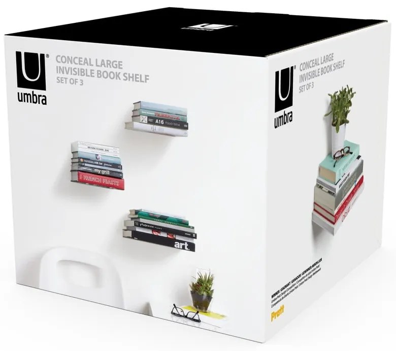 Kovové police v súprave 3 ks v striebornej farbe 18 cm Conceal – Umbra