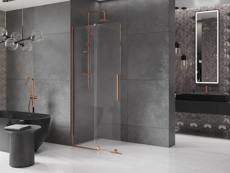 Mexen Velar, posuvné dvere do otvoru typ Walk-In 80 cm, 8mm číre sklo, ružové zlato, 871-080-000-03-60