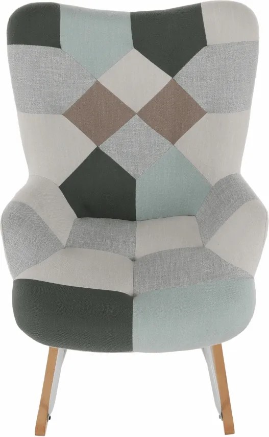 Hojdacie kreslo Geron - zelenobiely patchwork / biela / buk