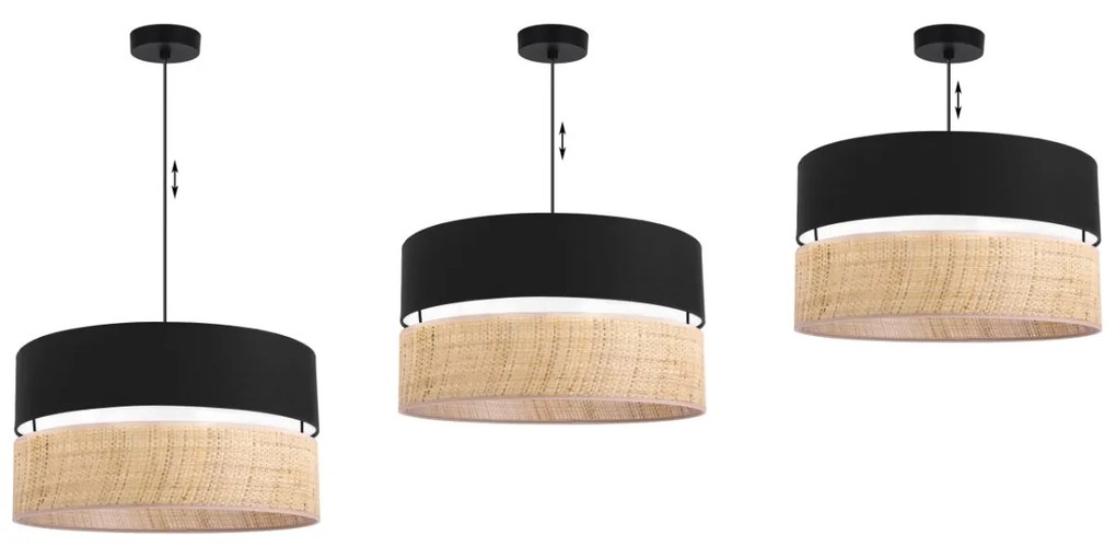 Light Home Závesné svietidlo Rattan, 1x ratanové/čierne textilné tienidlo, (fi 45cm)