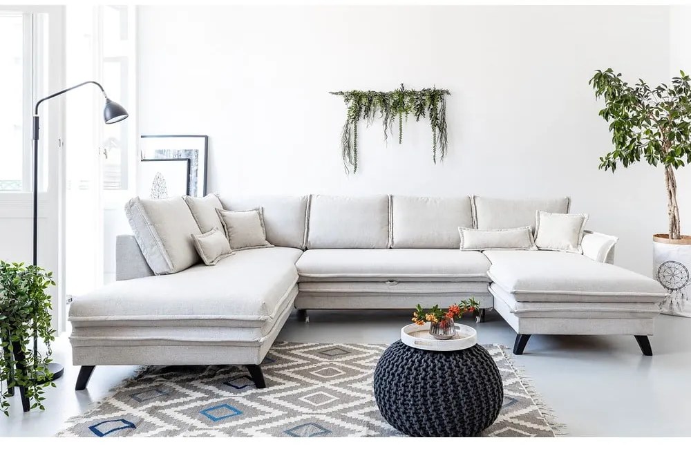 Svetlobéžová rozkladacia pohovka do "U" Miuform Charming Charlie, ľavý roh