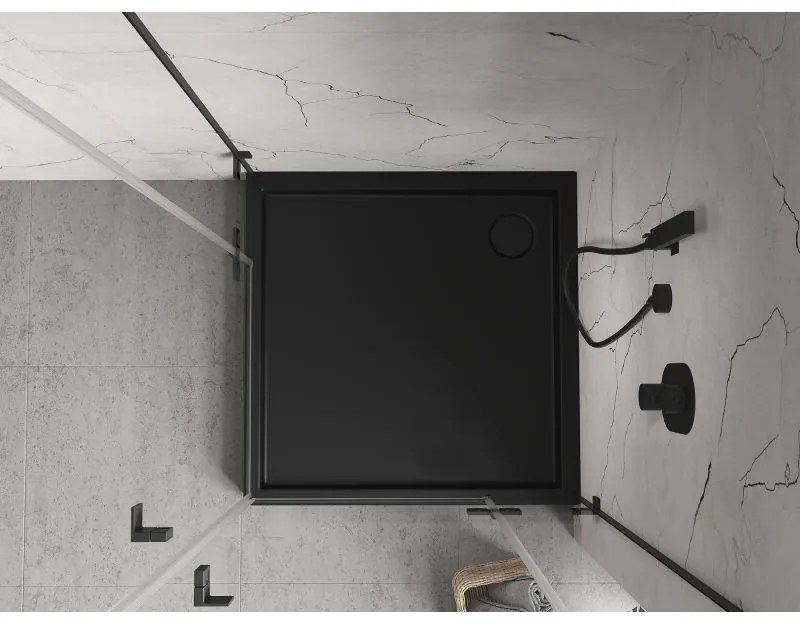 Mexen Flow+, štvorcová sprchová vanička 70 x 70 cm, čierna matná, 46S7070H