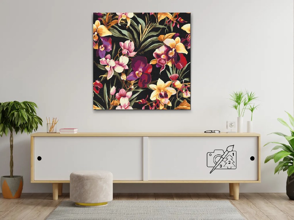 Gario Maľovanie podľa čísel Kvetinové pozadie orchidea Rozmery: 80 x 80 cm, Rámovanie: S vnútorným rámom