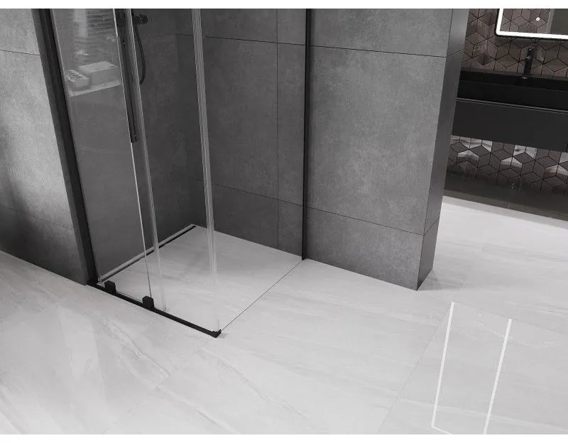 Mexen Velar, sprchový kút s posuvnými dverami 110(dvere) x 110(stena) cm, 8mm číre sklo, čierna matná, 871-110-110-01-70