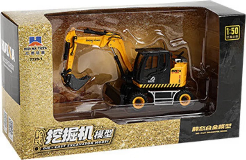 Kolové rýpadlo s buldozérom Kovová Huina žltá 1:50