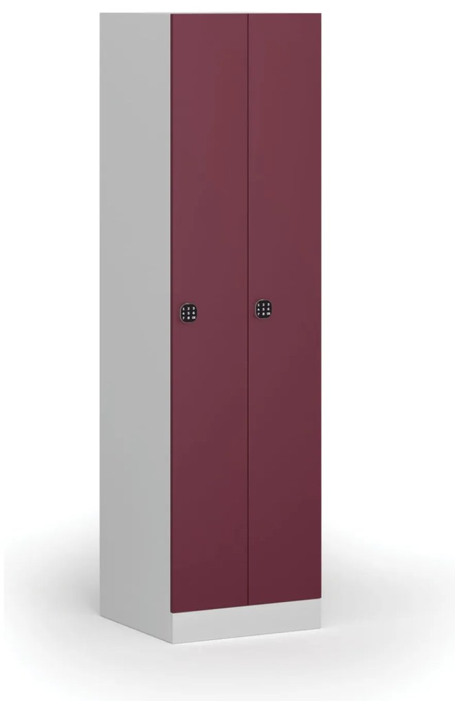 Kovová šatníková skrinka S1 zúžená, 2 oddiely, 1850 x 500 x 500 mm, demont, kódový zámok, červené dvere