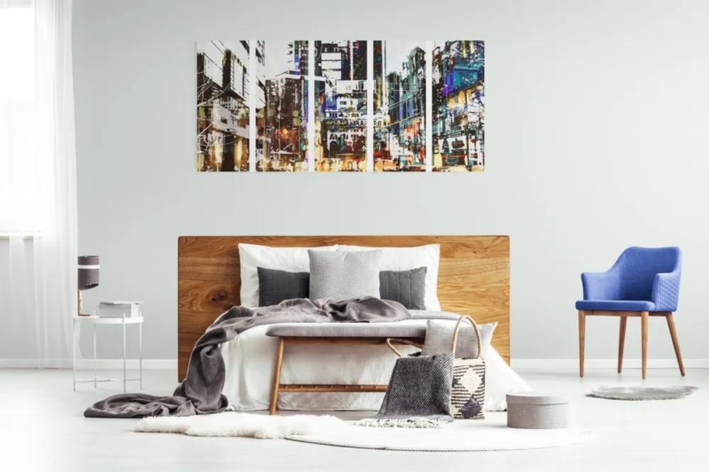 5-dielny obraz abstraktná panoráma mesta - 200x100