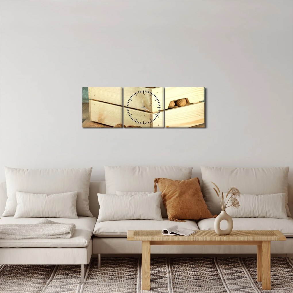 Obraz - Jesenné zátišie s orechmi (s hodinami) (90x30 cm)