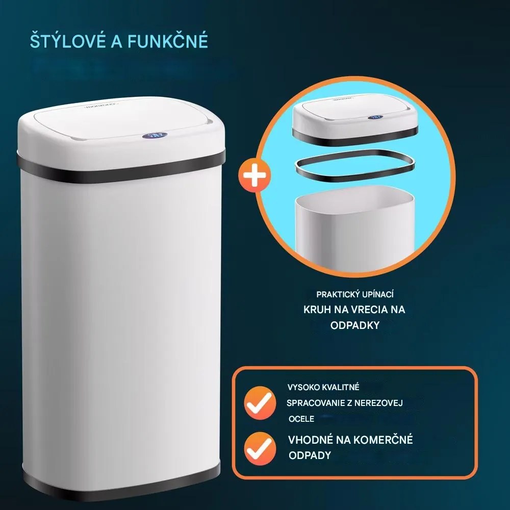 InternetovaZahrada Bezdotykový hranatý odpadkový kôš s USB 50 L - biely